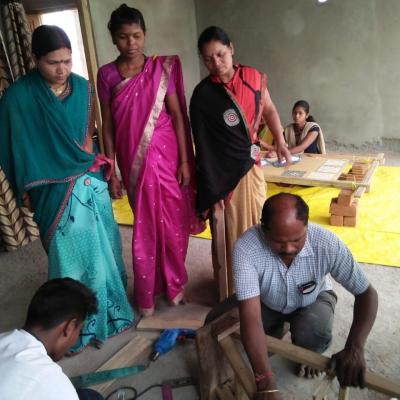 Rural women attending training in wood Craft at tigaria Betul
